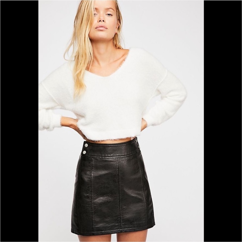 Free people faux leather black mini skirt - Picture 1 of 6